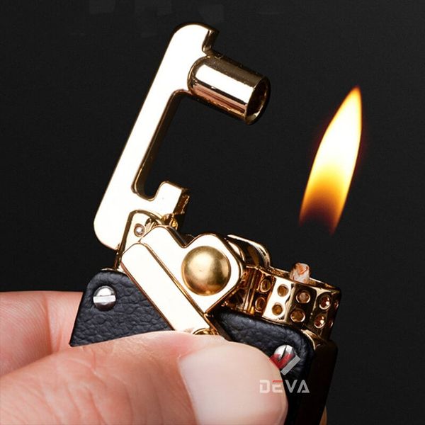 Bật lửa xăng đá chính hãng Chief cần gạt ốp da 2 mặt CF708