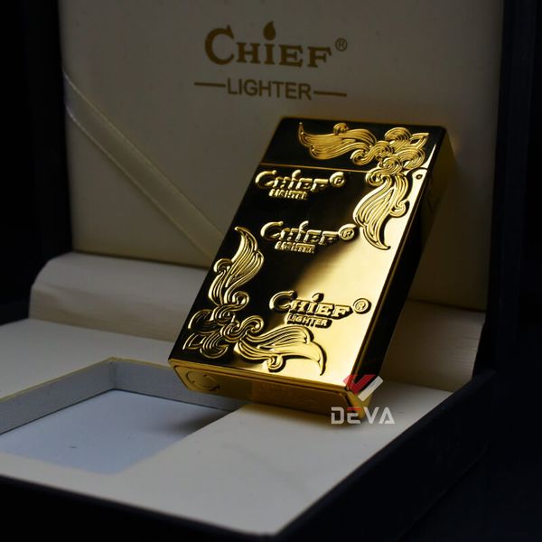 Bật lửa xăng đá chính hãng Chief khắc hoa văn CF041