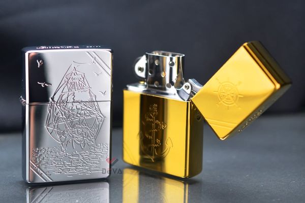 Bật lửa Zorro xăng đá chặt góc khắc thuyền buồm ZXL-007