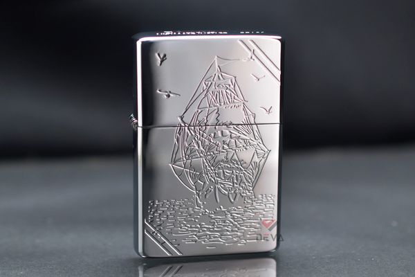 Bật lửa Zorro xăng đá chặt góc khắc thuyền buồm ZXL-007