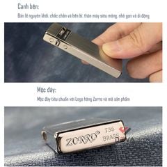 Bật lửa xăng đá chính hãng Zorro dáng nhỏ siêu mỏng Z735