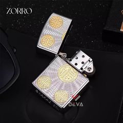 Bật lửa xăng đá Zorro khắc chữ phúc mạ vàng bản giới hạn Z92109
