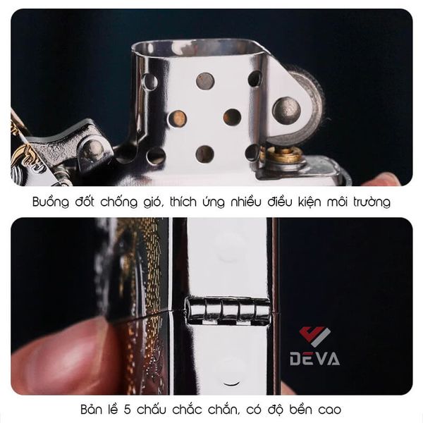 Bật lửa xăng đá Zorro khắc chữ phúc mạ vàng bản giới hạn Z92109