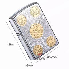 Bật lửa xăng đá Zorro khắc chữ phúc mạ vàng bản giới hạn Z92109