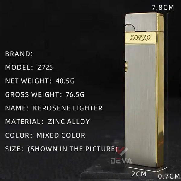 Bật lửa chính hãng Zorro xăng đá siêu nhỏ gọn series Z725