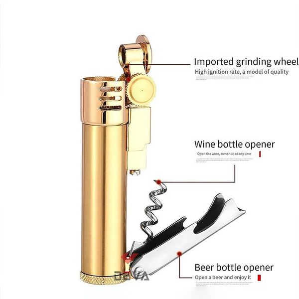 Bật lửa xăng đá Derui kèm bộ dụng cụ mở nắp rượu DR518