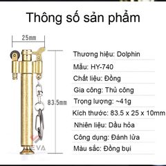 Bật lửa xăng đá chính hãng Dolphin móc khóa cán dài HY-740