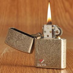 Bật lửa xăng đá Zorro bạc cổ khắc cá chép ngậm tiền Z92107