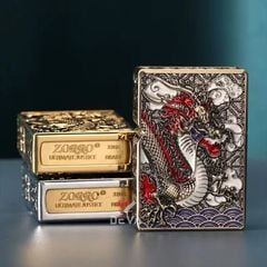 Bật lửa xăng đá Zorro bọc vỏ dày khắc nổi rồng thần Z-KJ1024