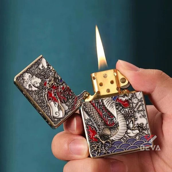 Bật lửa xăng đá Zorro bọc vỏ dày khắc nổi rồng thần Z-KJ1024