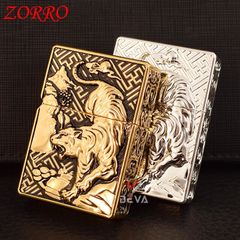 Bật lửa xăng đá chính hãng Zorro bọc vỏ dày ốp hình Hổ núi Z-KJ1016