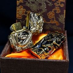 Bật lửa xăng đá Zorro bọc vỏ dày ốp tượng rồng chầu Z-KJ1009