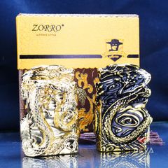 Bật lửa xăng đá Zorro bọc vỏ dày ốp tượng rồng chầu Z-KJ1009
