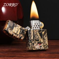 Bật lửa xăng đá Zorro chủ đề Tần Thủy Hoàng Đế mạ vàng Z2-1071
