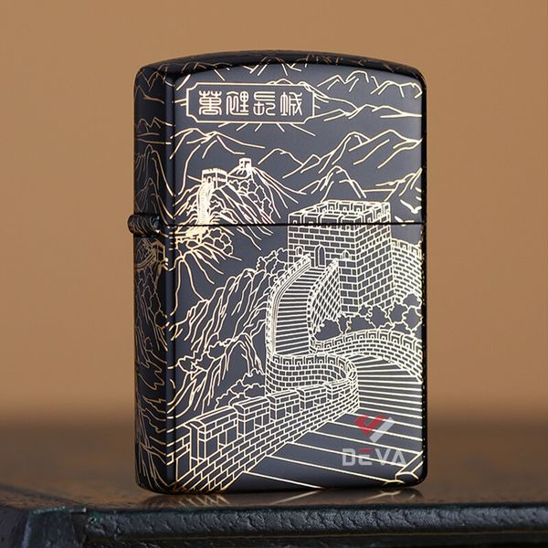 Bật lửa xăng đá Zorro chủ đề Vạn Lý Trường Thành mạ vàng Z2-1076