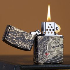 Bật lửa xăng đá Zorro chủ đề Vạn Lý Trường Thành mạ vàng Z2-1076