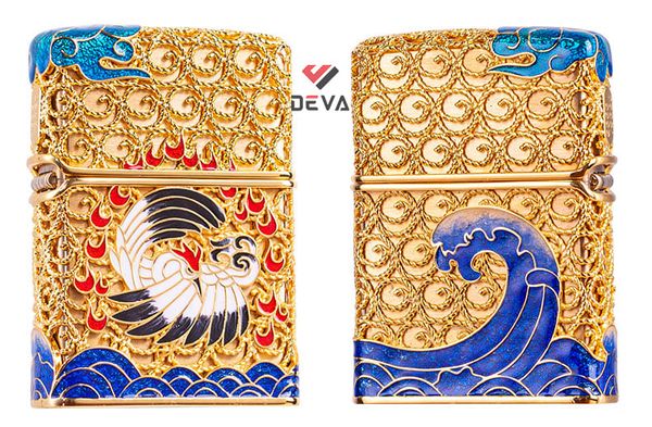 Zippo Bọc Lưới Mạ Vàng Chủ Đề Tiên Hạc ZN290