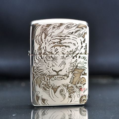 Zippo Bạc Khối Tái Bản 1941 Hình Hổ BK42