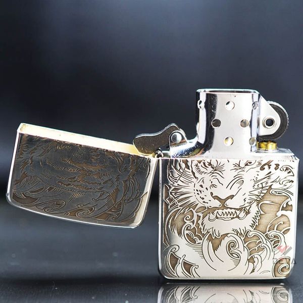 Zippo Bạc Khối Tái Bản 1941 Hình Hổ BK42