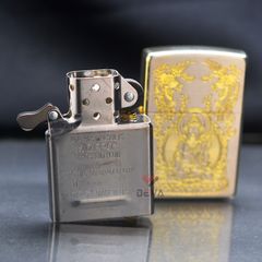 Bật Zippo Mỹ xuất Nhật hình phật khắc ăn mòn mạ vàng Z86
