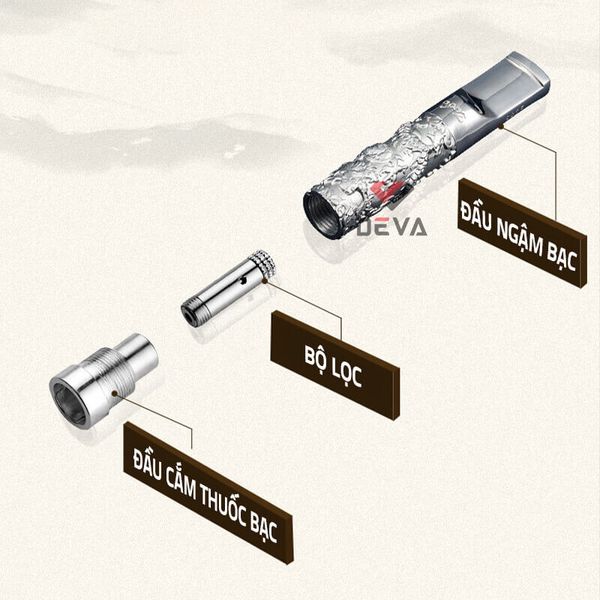 Tẩu lọc chính hãng Zobo bạc nguyên khối 2 cỡ thuốc lá ZB-888