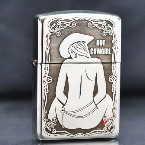 Zippo Bạc Khối Armor Khắc Cô Gái Cao Bồi Hot Cowgirl BK62