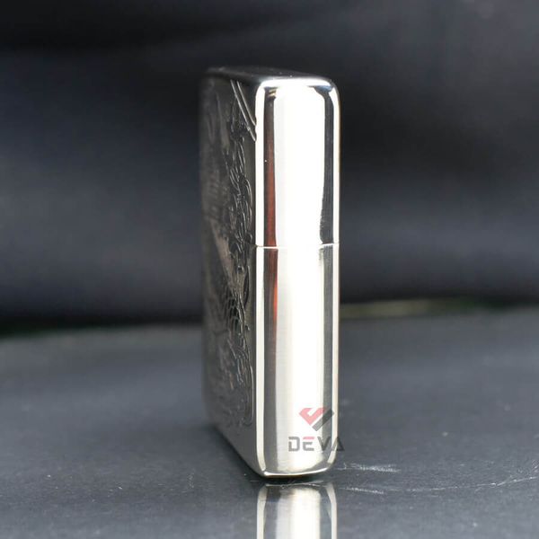 Zippo Bạc Khối Tái Bản 1937 Vintage Chặt Góc Khắc Cá Chép Trong Đầm Sen BK87