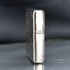 Zippo Bạc Khối Tái Bản 1937 Vintage Chặt Góc Khắc Cá Chép Trong Đầm Sen BK87