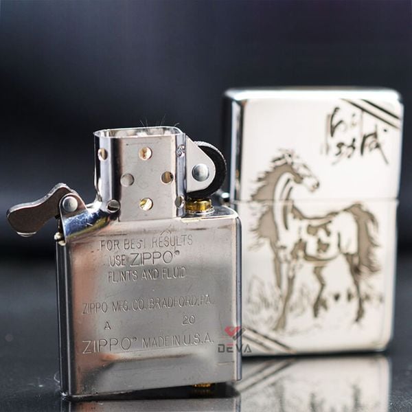 Zippo Bạc Khối Tái Bản 1937 Vintage Khắc Hình Ngựa BK13