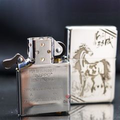 Zippo Bạc Khối Tái Bản 1937 Vintage Khắc Hình Ngựa BK13