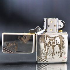 Zippo Bạc Khối Tái Bản 1937 Vintage Khắc Hình Ngựa BK13