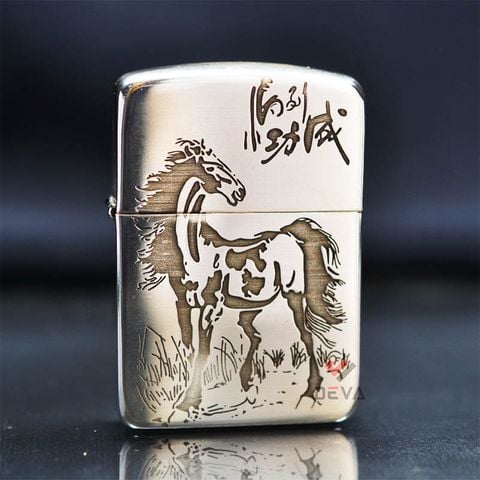 Zippo Bạc Khối Tái Bản 1941 Chủ Đề Ngựa Bản Giới Hạn BK70