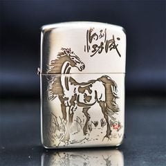 Zippo Bạc Khối Tái Bản 1941 Chủ Đề Ngựa Bản Giới Hạn BK70