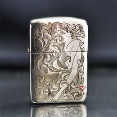 Zippo Bạc Khối Tái Bản 1941 Khắc Hoa Văn Cô Gái Sexy BK46