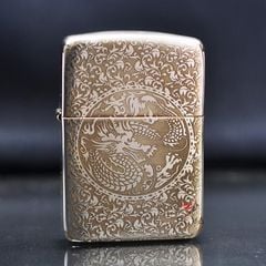 Zippo Bạc Khối Tái Bản 1941 Khắc Hoa Văn Rồng Phượng BK32