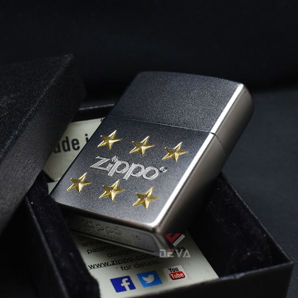 Zippo Mạ Satin Khắc Logo Hãng Kèm Ngôi Sao Mạ Vàng ZK20