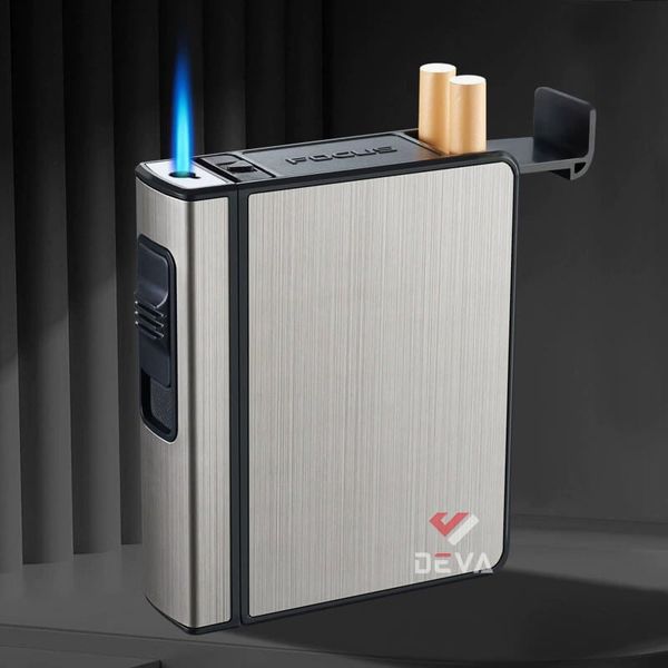 Hộp đựng thuốc lá Focus bao 20 điếu loại 6.5mm kèm bật lửa khò 1 tia JD YH105