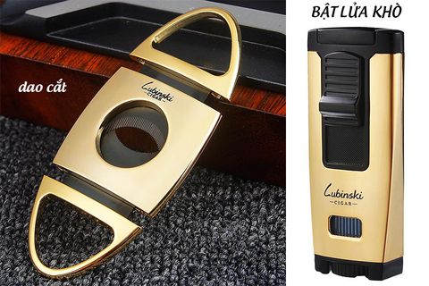 set dao cắt và bật lửa xì gà 2 món Lubinski 80007