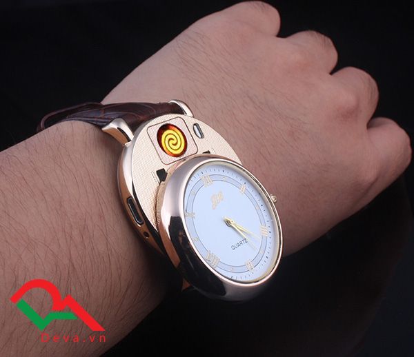 Bật lửa đồng hồ sạc điện dây da JH 358