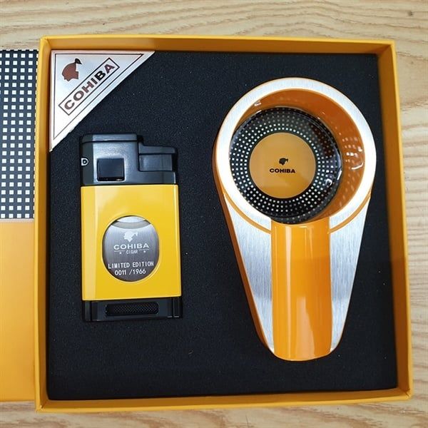 Set 2 món Cohiba bật lửa khò 3 tia có dao cắt và gạt tàn  HB 196