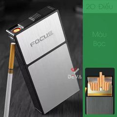 Hộp đựng thuốc lá Focus nguyên bao 20 điếu size nhỏ 5.5mm kèm bật lửa điện nhiệt JD YH089