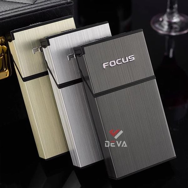 Hộp đựng thuốc lá Focus nguyên bao thuốc size nhỏ 5.5mm kèm bật lửa điện nhiệt JD YH090
