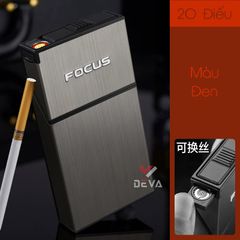 Hộp đựng thuốc lá Focus nguyên bao thuốc size nhỏ 5.5mm kèm bật lửa điện nhiệt JD YH090