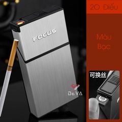 Hộp đựng thuốc lá Focus nguyên bao thuốc size nhỏ 5.5mm kèm bật lửa điện nhiệt JD YH090