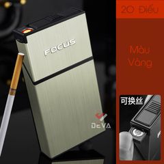 Hộp đựng thuốc lá Focus nguyên bao thuốc size nhỏ 5.5mm kèm bật lửa điện nhiệt JD YH090