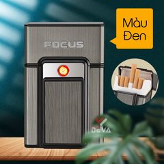 Hộp đựng thuốc lá Focus nguyên bao 20 điếu loại 6.5mm kèm bật lửa điện nhiệt JD YH071