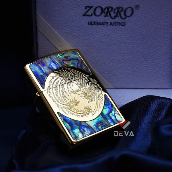 Bật lửa chính hãng Zorro khảm trai khắc chim phượng hoàng Z92057