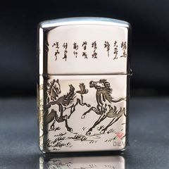 Zippo Bạc Khối Armor Khắc Đàn Ngựa Mã Đáo Thành Công BK79