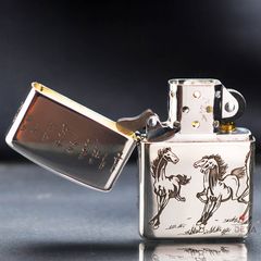 Zippo Bạc Khối Armor Khắc Đàn Ngựa Mã Đáo Thành Công BK79
