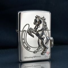 Zippo Bạc Khối Ốp Emblem Bạc Chú Ngựa Winning Whinny BK89